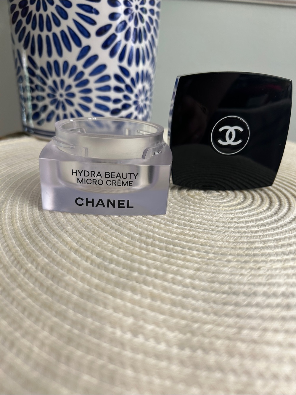 CHANEL Hydra Beauty Micro Crème empty Frosted White Jar with Black Lid